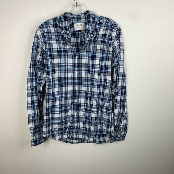 J Crew Madras Mens S Blue/White Plaid Long Sleeve Button Up Shirt